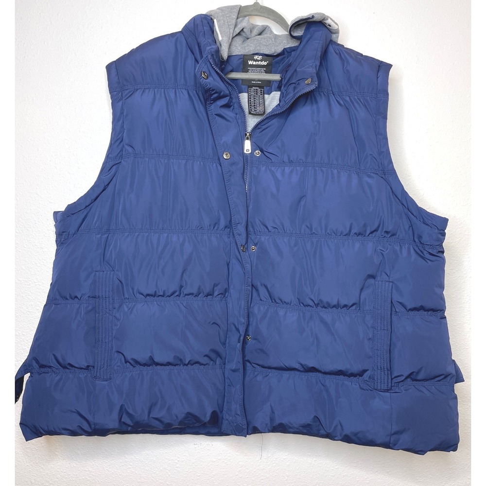 Wantdo Mens Vest Puffer Removable Hood Plus Size 5X Blue